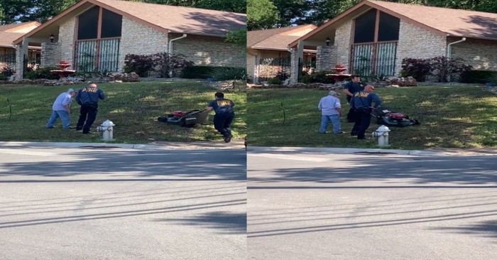 Fire Department In Austin, Texas Spots 95-Year-Old Struggling to Mow a Lawn, so They Got to Work