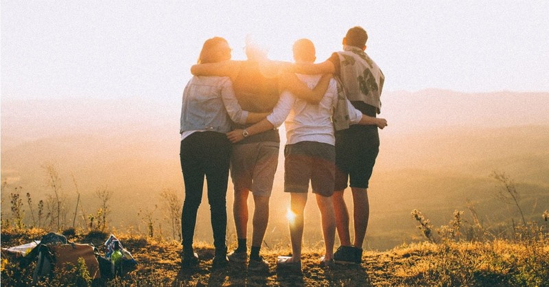 friends hugging with sunset/sunrise, bible verses on friendship