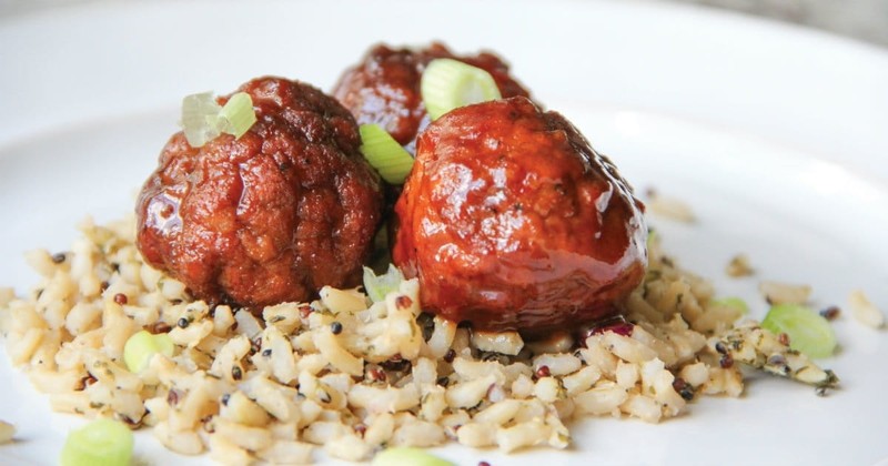 3. Sweet and Tangy Meatballs over Rice 