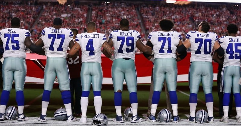 Dallas Cowboys Kneel, Then Stand for Anthem