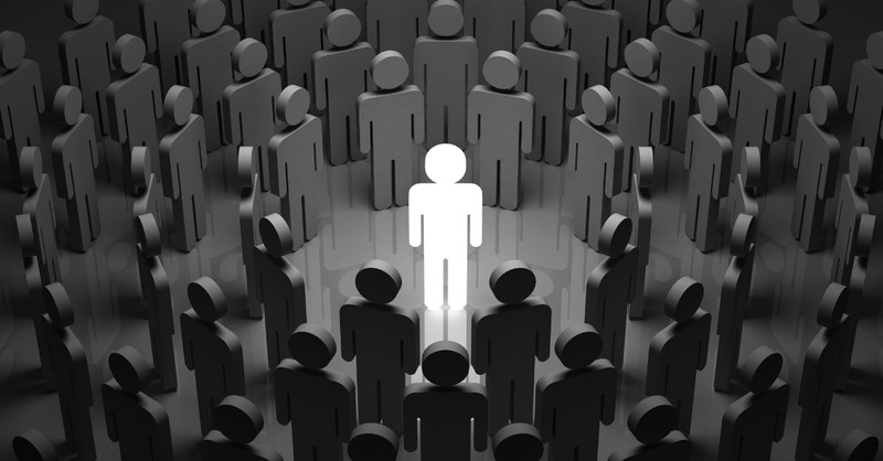 Illustration of one person standing out in a crowd