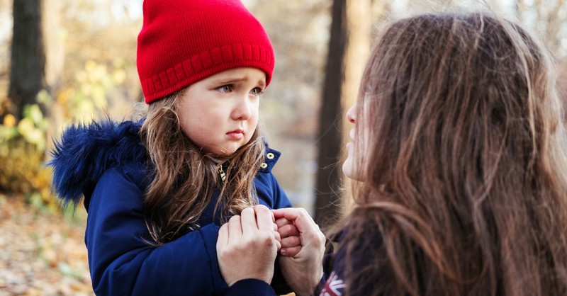 mom talking to toddler that is crying, parents be more vulnerable with children