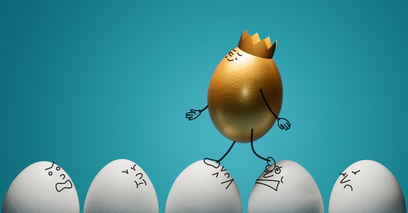 golden egg walking on white eggs conceit selfish, not fruit of spirit