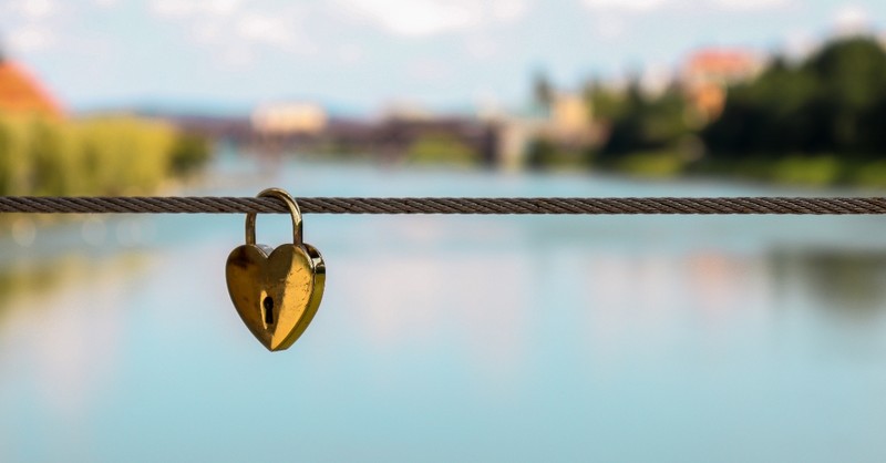 Heart lock on a bridge