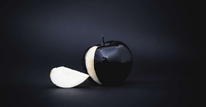 bad black painted fruit apple, not fruit of the spirit