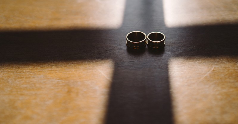 wedding rings on cross on bible