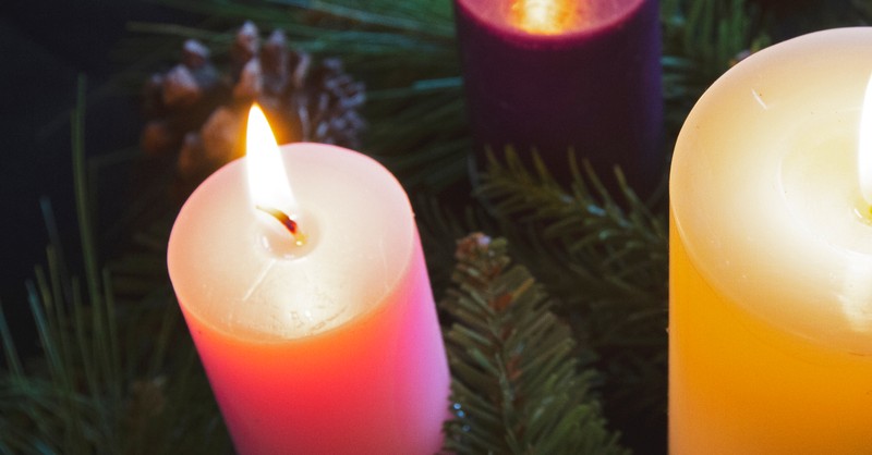 short advent-candles white purple and pink for third sunday of advent joy