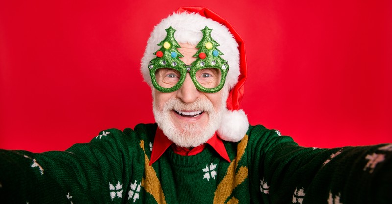 senior santa christmas grandpa wearing festive clothes