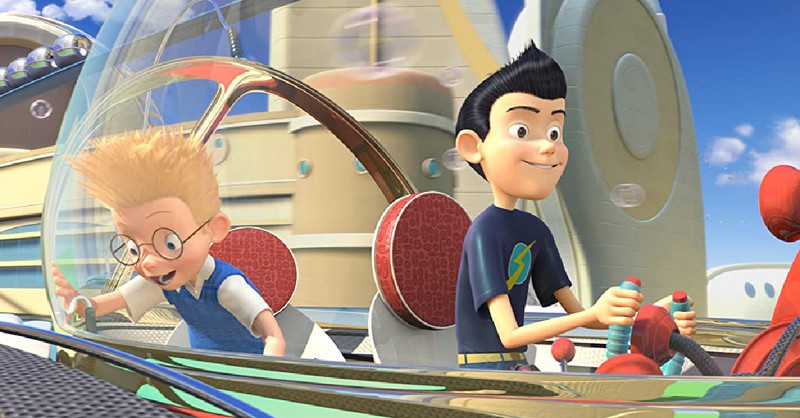 Lewis and his friend flying an aircraft in Meet the Robinsons