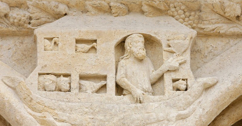 Noah figure represented in carved relief stone