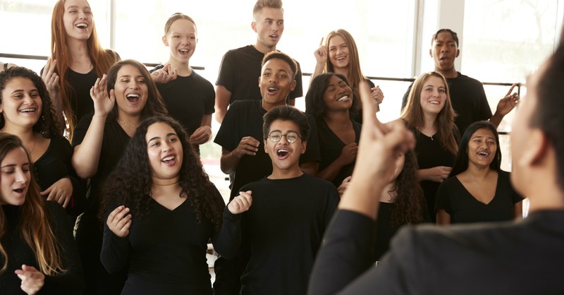 Youth choir singing joyfully