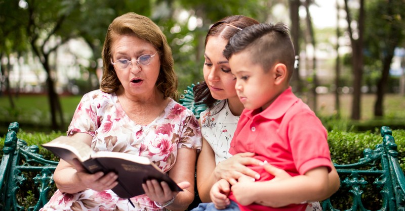 Family reading Bible together