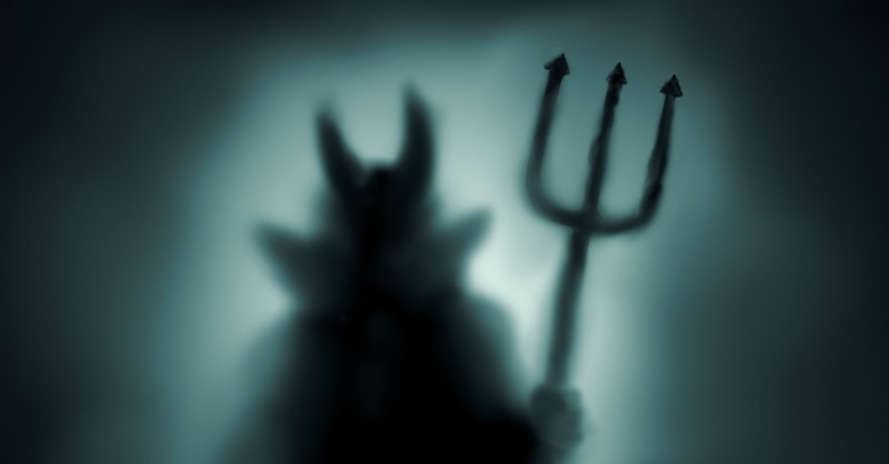 Silhouette of the devil holding a pitchfork, a person the Bible repeatedly calls a liar