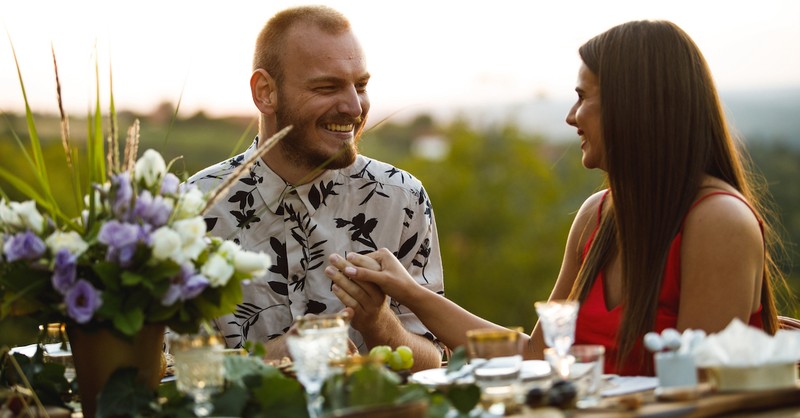 Cute happy couple at dinner