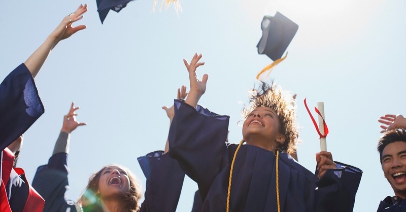 college graduates tossing caps in air, prayer for graduate