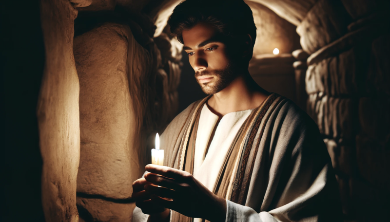 biblical man holding candle, AI