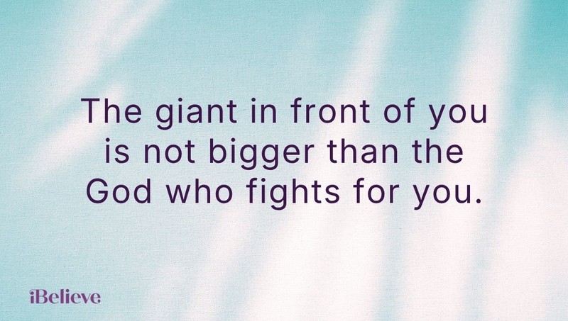 Quote card about David and Goliath reminding believers that life’s giants are not bigger than God