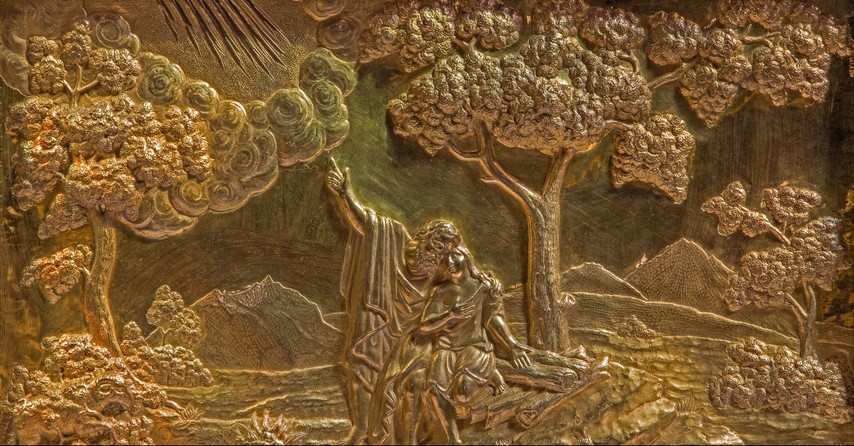 Metal relief of Abraham and Isaac from baroque main altar in the cathedral by Johannes Szilassy (1705-1782)