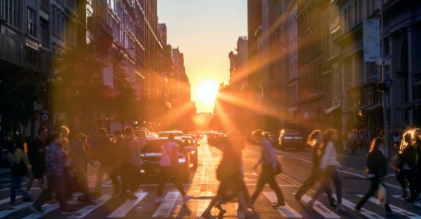 Busy city crosswalk