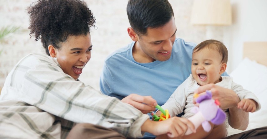 couple playing with infant, do great things for god even in old age