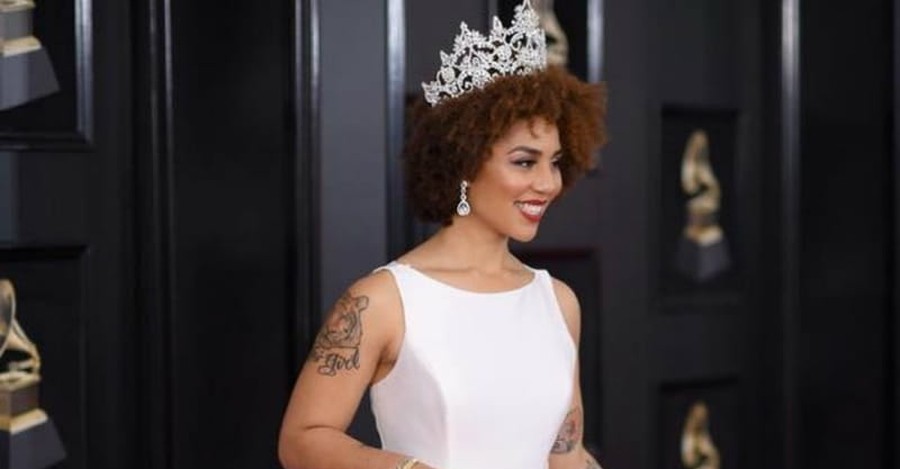 Conservative Christian Singer Joy Villa Wears Pro-life Dress to Grammy Awards