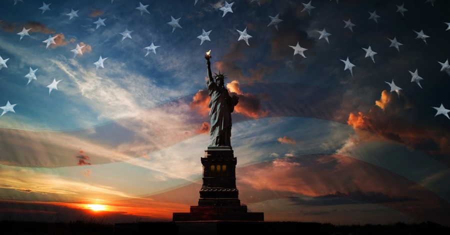The American flag and the Statue of Liberty, The US is deemed to have a "backsliding democracy"