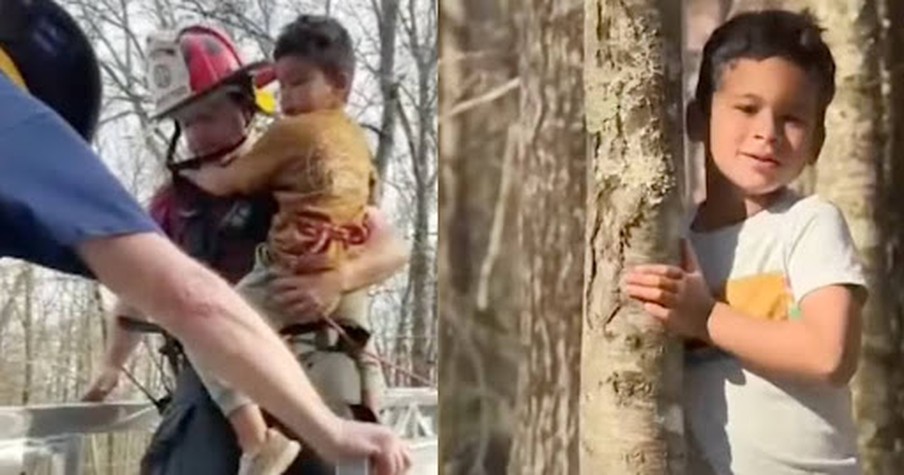 Brave 5-Year-Old Climbs 35 Feet Up a Tree, Firefighters Rush to the Rescue