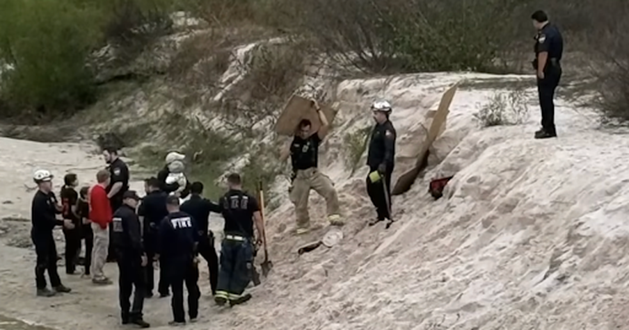 A Dad Saves His 12-Year-Old Daughter After She is Covered By a Collapsed Sand Hole