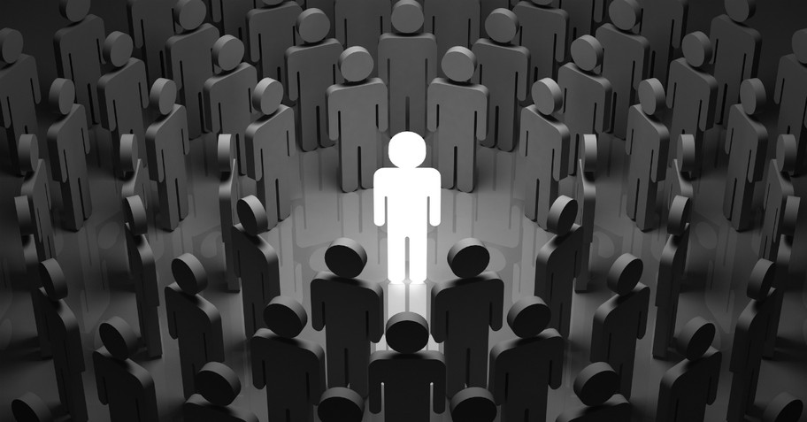 One person in a crowd