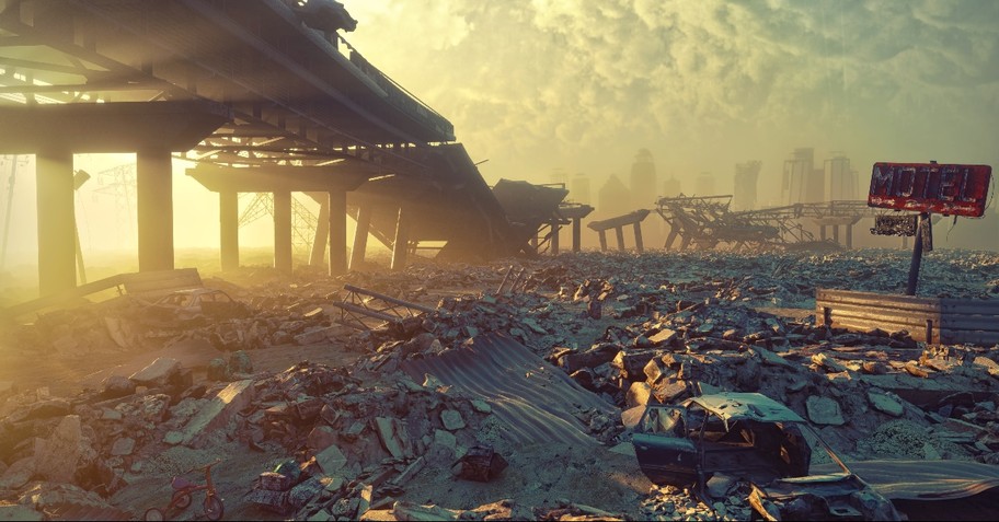 Destroyed highway and city