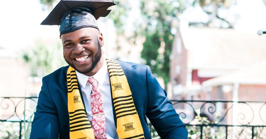 man wearing graduation cap