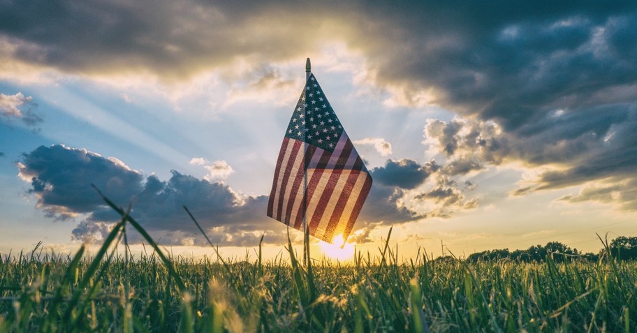 American flag at sunset