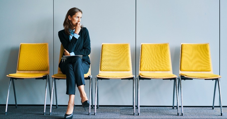 Woman waiting nervously for an interview