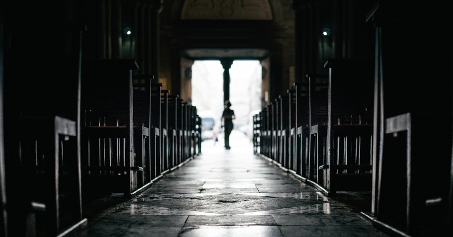 view down aisle of empty church and pews, bible verses about wisdom