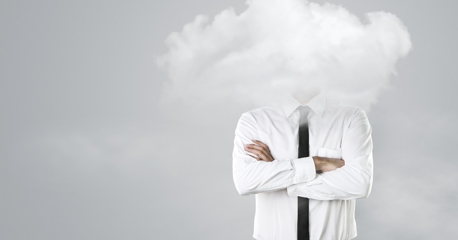 business man with head in clouds, warnings in Bible about complacency