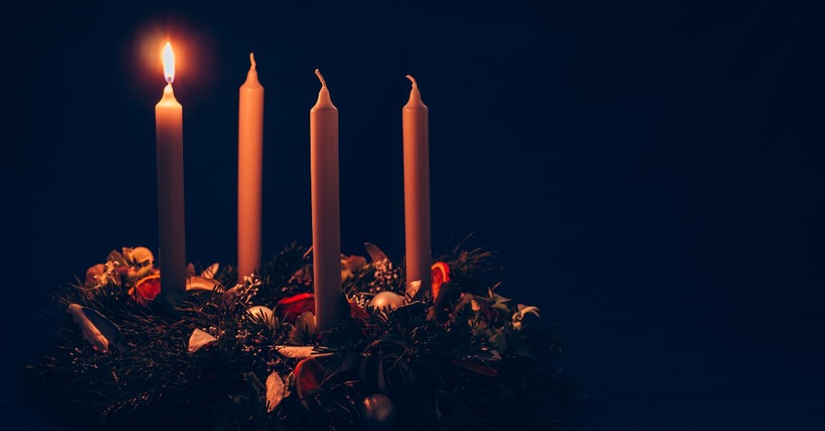 advent candles with first candle lit, bible verses for advent 