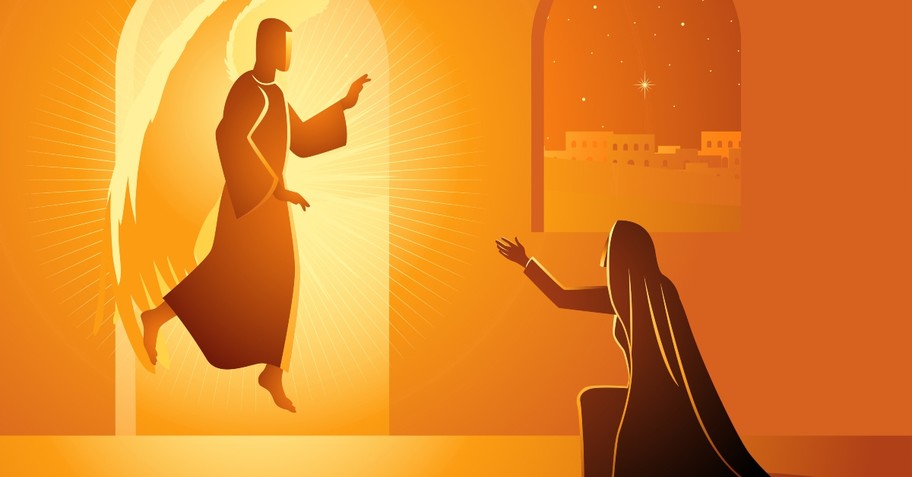 Illustration of the Angel Gabriel speaking with Mary