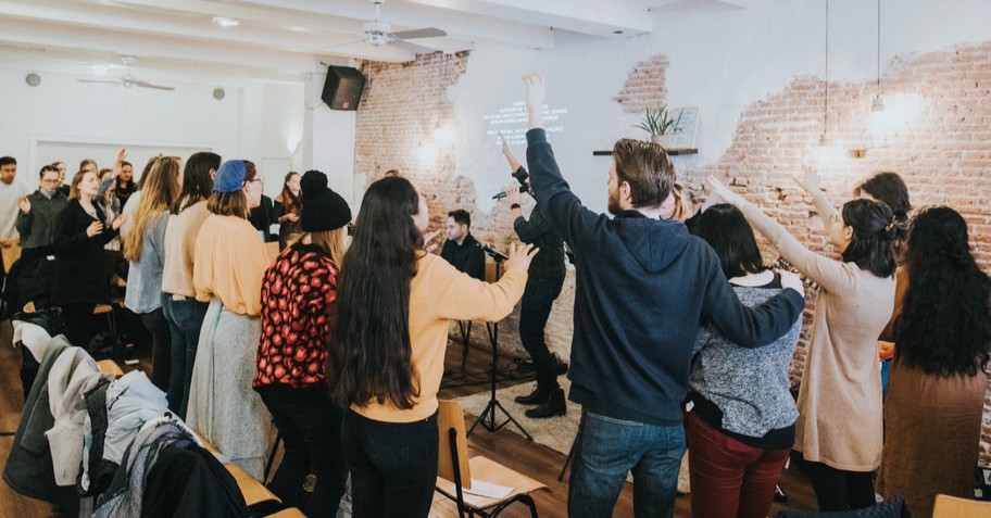 Church service in a basement