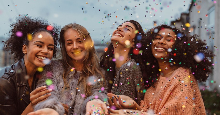 Women happy celebrating friends