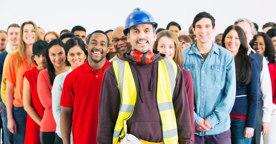 Diverse group of workers, members of a labor union