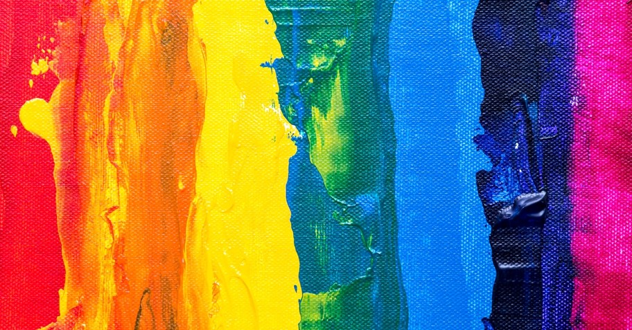 Thick rainbow paint on a canvas