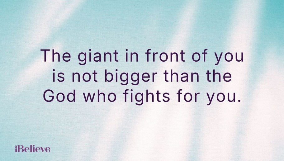 Quote card about David and Goliath reminding believers that life’s giants are not bigger than God