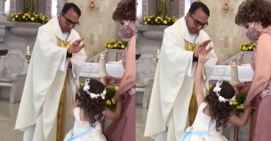 Little Girl Thought Priest Was Raising His Hand for a High-Five, So She Gave Him One