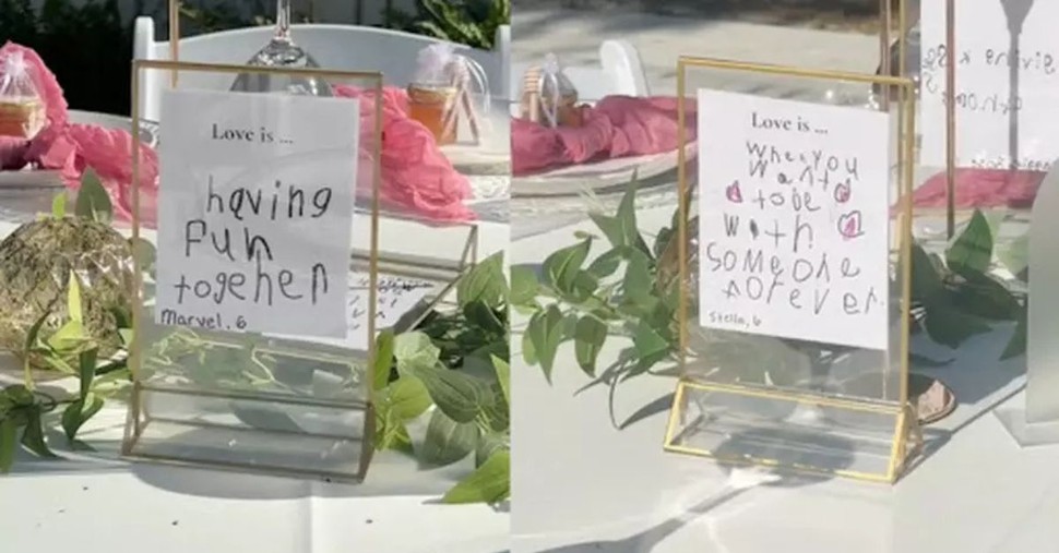 Special Messages about Love from Kindergarten Class Displayed at Teacher's Wedding