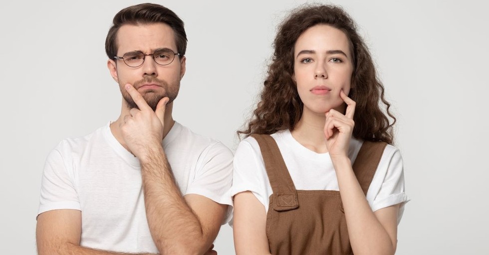 couple thinking questioning man and woman gender roles