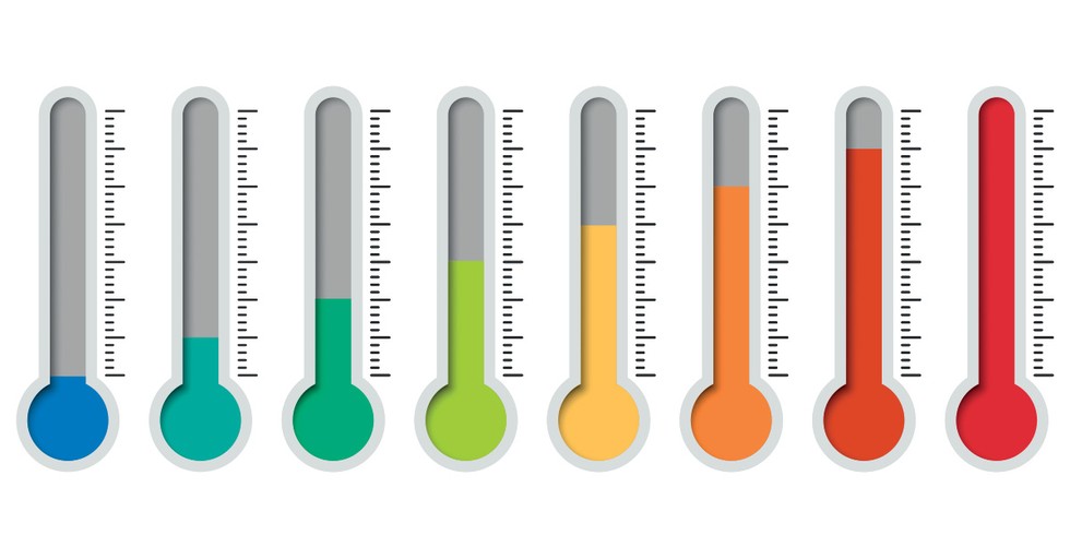 Illustration of several thermometers getting hotter and hotter